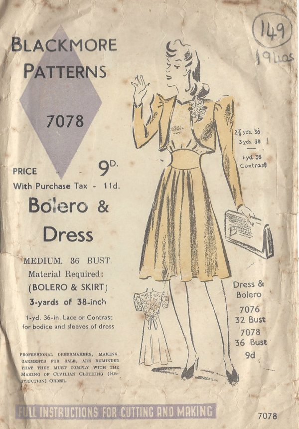 1940s-Vintage-Sewing-Pattern-B36-DRESS-BOLERO-JACKET-149-251173789242