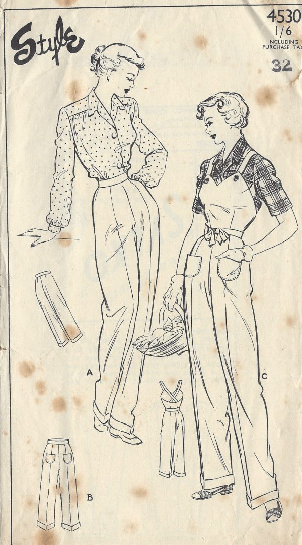 1940s-Vintage-Sewing-Pattern-B38-W32-DUNGAREES-PANTS-TROUSERS-1314-251629997732