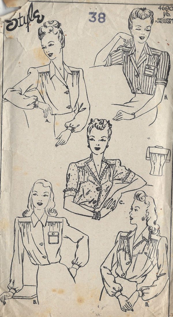 1940s-WW2-Vintage-Sewing-Pattern-B38-BLOUSE-1315-251629994622