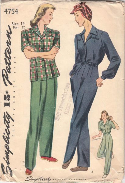1943-Vintage-Sewing-Pattern-B32-W26-12-TROUSERS-SHIRT-118-251148608612
