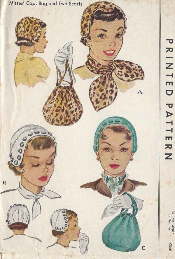 1950-Vintage-Sewing-Pattern-S22-CAP-BAG-SCARFS-R821-251220092962