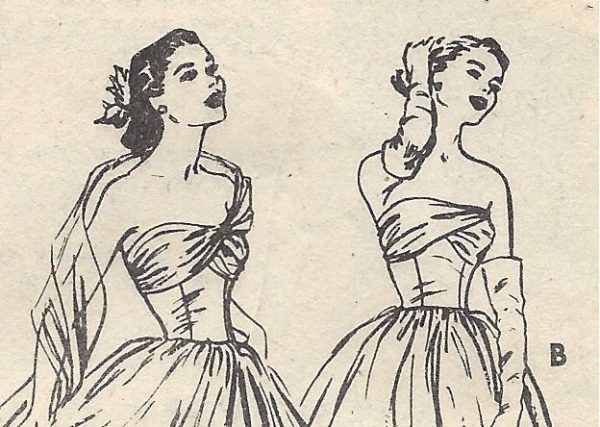 1950s-Vintage-Sewing-Pattern-B32-DRESS-EVENING-GOWN-STOLE-1258-261496701692-3