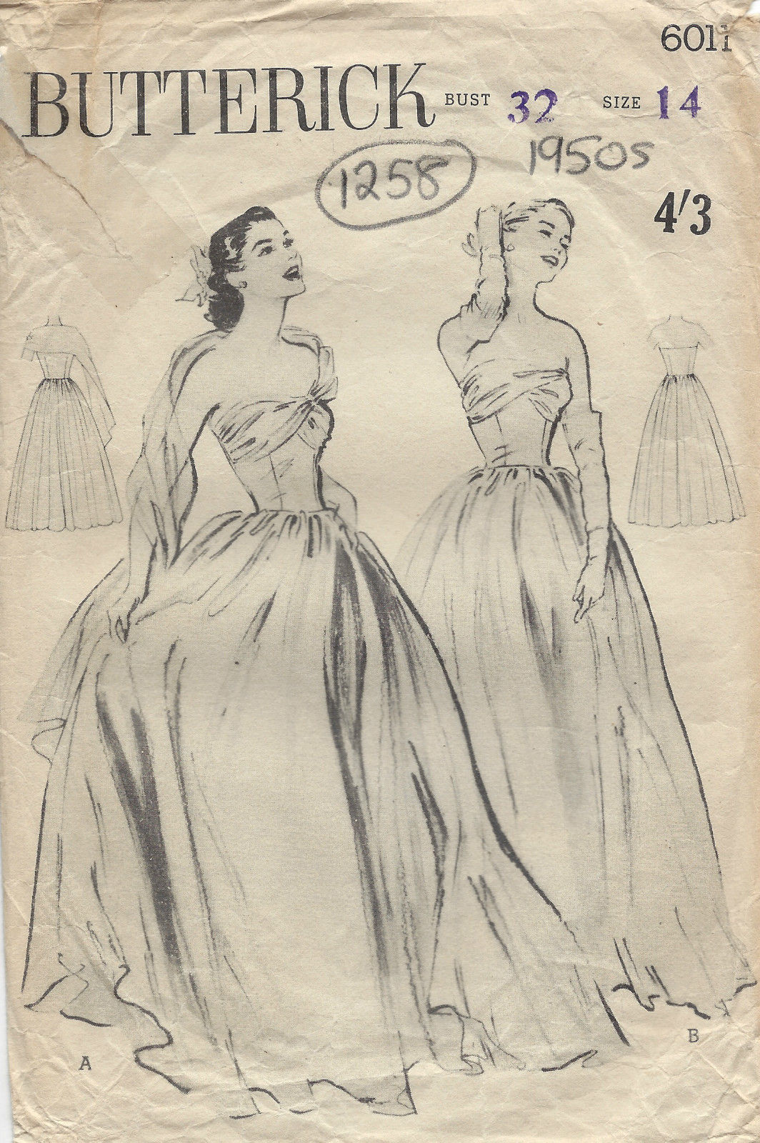 1950s Vintage Sewing Pattern Evening Gown Bust Folds Eclair Coupe 1950 50s  | eBay