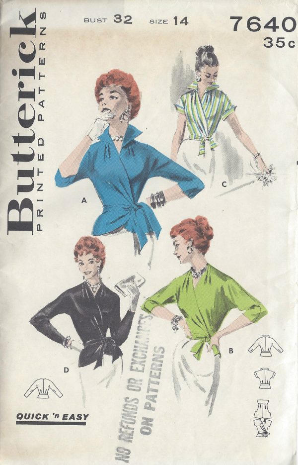 1950s-Vintage-Sewing-Pattern-B32-WRAP-OVER-BLOUSE-1006-261221483992