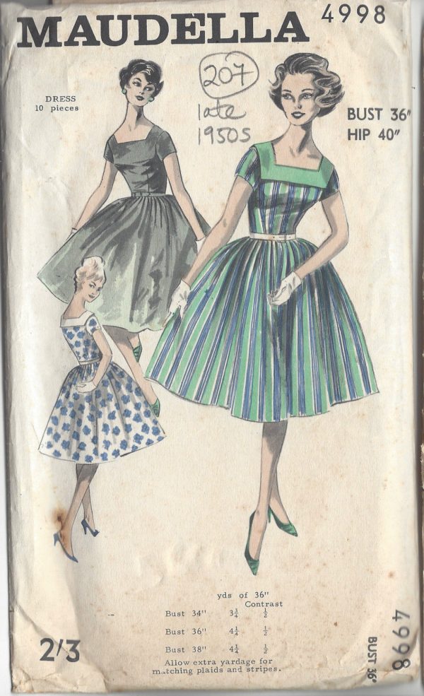 1950s-Vintage-Sewing-Pattern-B36-DRESS-207-251173297442