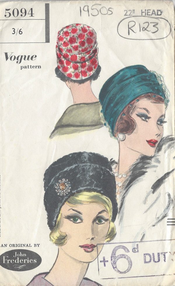 1950s-Vintage-VOGUE-Sewing-Pattern-HAT-S22-R123-By-John-Frederics-251882927502