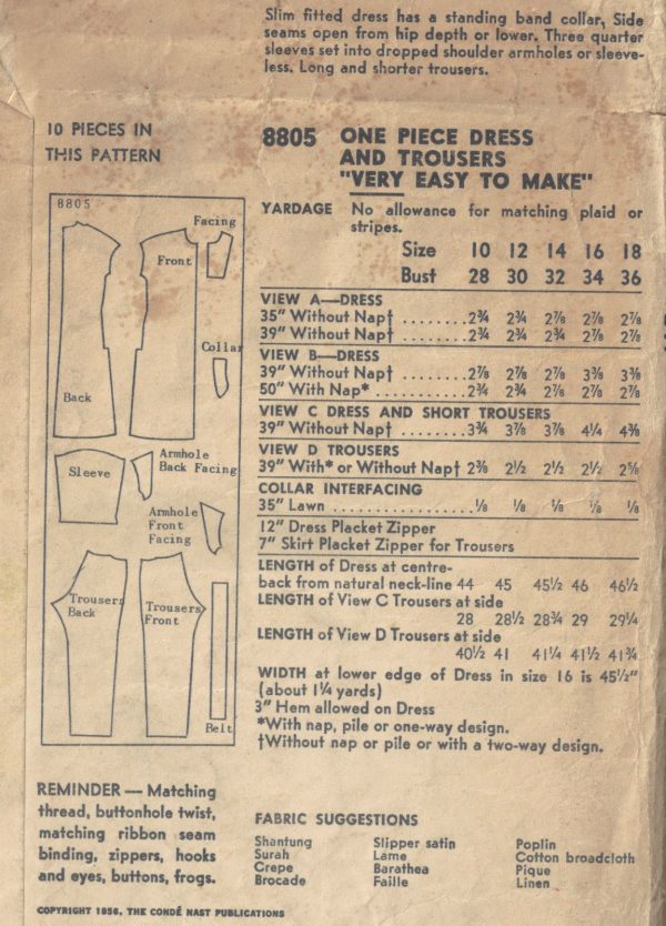 1956-Vintage-VOGUE-Sewing-Pattern-B36-DRESS-PANTS-TROUSERS-1608-262365604702-2