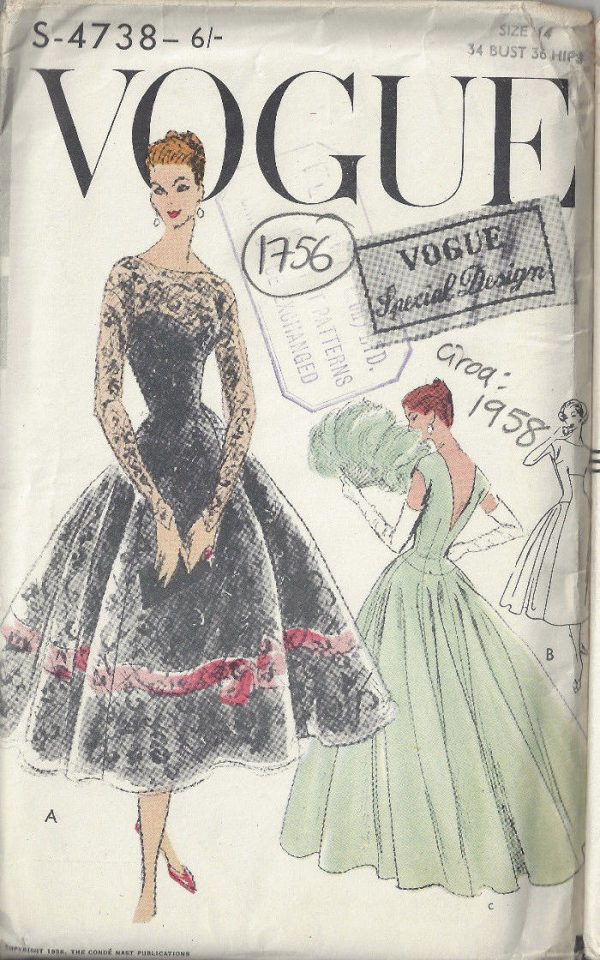 1958-Vintage-VOGUE-Sewing-Pattern-B34-DRESS-1756-262780578922
