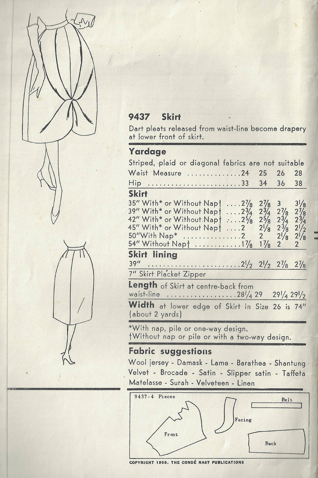 1958 Vintage VOGUE Sewing Pattern W28