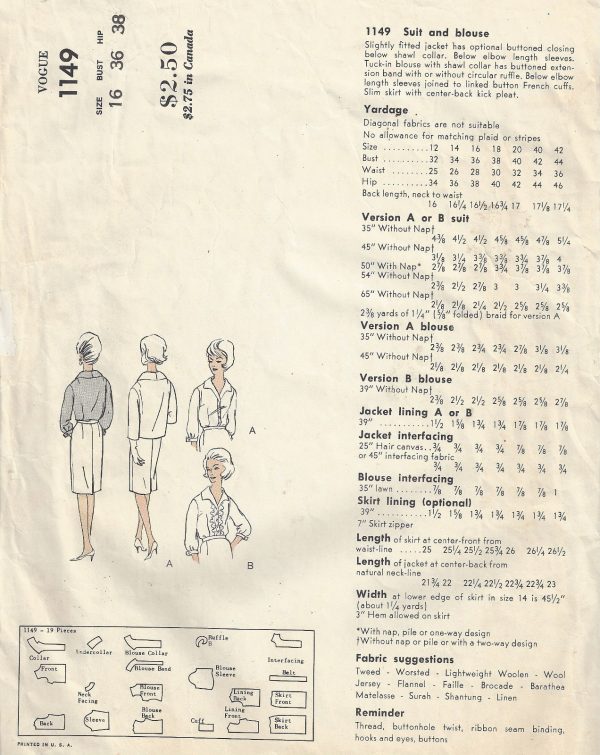 1960s-Vintage-VOGUE-Sewing-Pattern-B36-SUIT-BLOUSE-SKIRT-JACKET-1766-252704256242-2