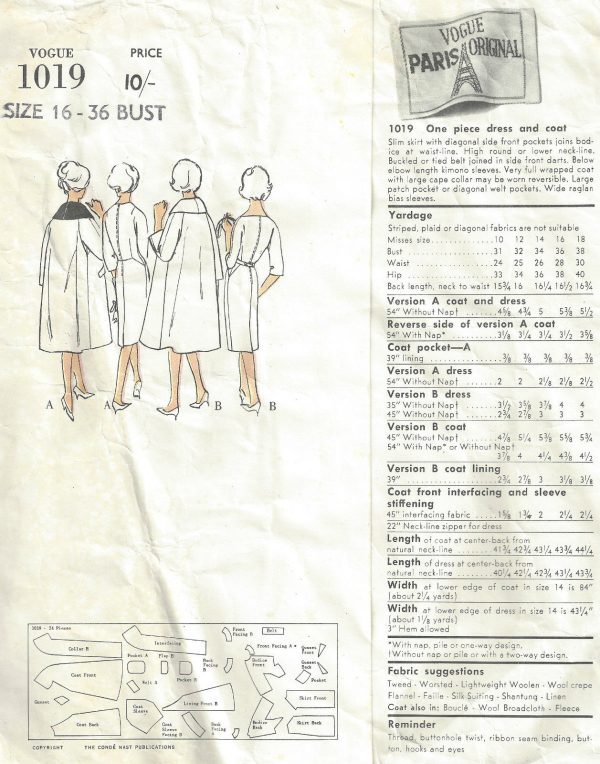 1961-Vintage-VOGUE-Sewing-Pattern-B36-DRESS-COAT-1244R-By-JACQUES-GRIFFE-262328467412-2