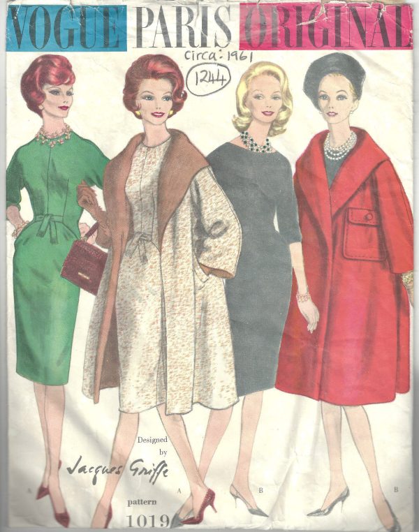 1961-Vintage-VOGUE-Sewing-Pattern-B36-DRESS-COAT-1244R-By-JACQUES-GRIFFE-262328467412