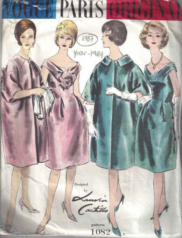 1961-Vintage-VOGUE-Sewing-Pattern-B38-DRESS-COAT-R1787R-JEANNE-LANVIN-252788055992-2