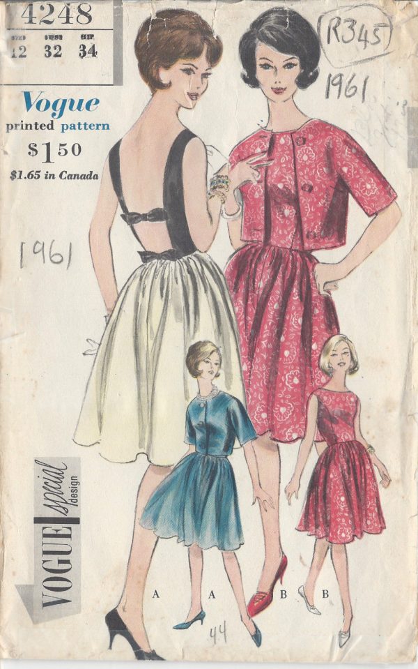 1961-Vintage-VOGUE-Sewing-Pattern-DRESS-JACKET-B32-R345-251143086902