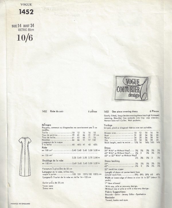 1965-Vintage-VOGUE-Sewing-Pattern-B34-EVENING-DRESS-1789-By-Galitzine-252811634032-2