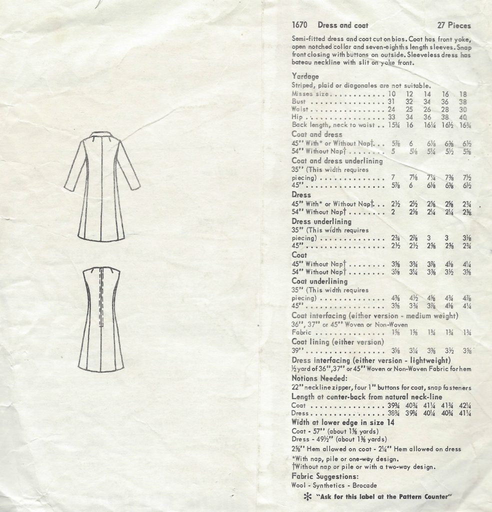 1967 Vintage VOGUE Sewing Pattern B34