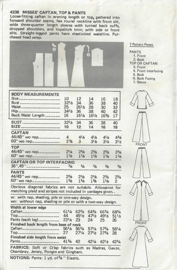 1970s-Vintage-Sewing-Pattern-B36-CAFTAN-TOP-PANTS-1600-262357093202-2