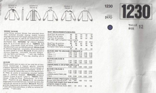 1980s-Vintage-VOGUE-Sewing-Pattern-B34-36-38-BLOUSE-1709-By-Calvin-Klein-252484430062-2
