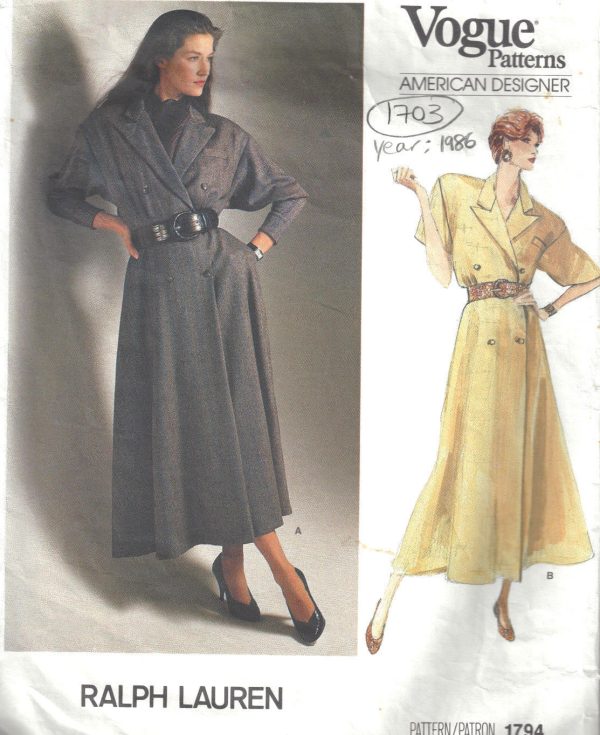 1986-Vintage-VOGUE-Sewing-Pattern-MOCK-WRAP-DRESS-B36-38-40-1703-RALPH-LAUREN-252484232772