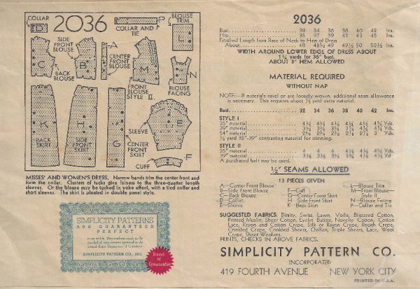 1930s-Vintage-Sewing-Pattern-B38-DRESS-1735-252498949833-2