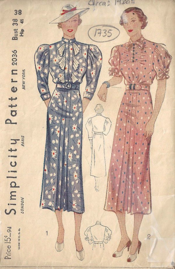 1930s-Vintage-Sewing-Pattern-B38-DRESS-1735-252498949833