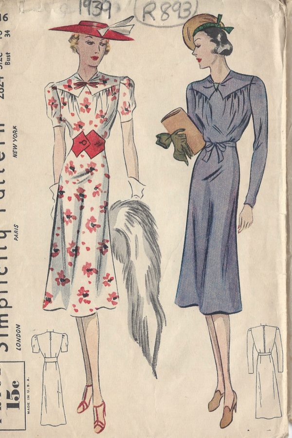 1939-Vintage-Sewing-Pattern-B34-DRESS-R893-261175322003