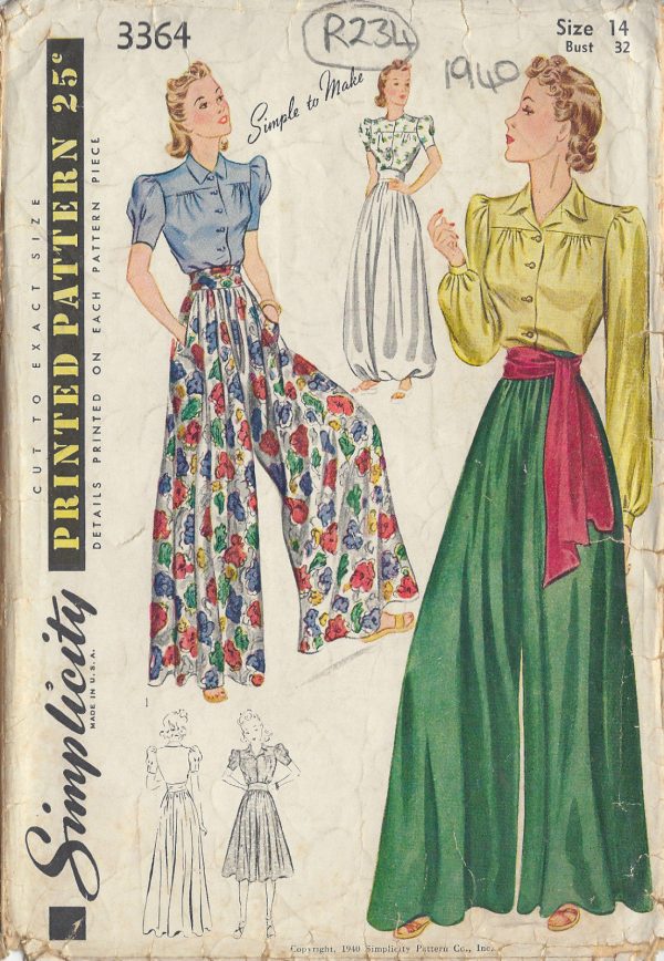 1940-Vintage-Sewing-Pattern-B32-W27-BLOUSE-TROUSERS-CULOTTE-R234-251143243813