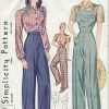 1940-Vintage-Sewing-Pattern-B36-W30-BLOUSE-TROUSERS-OVERALLS-R807-251208568163