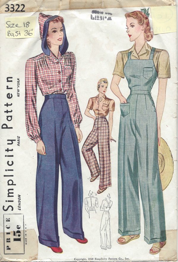 1940-Vintage-Sewing-Pattern-B36-W30-BLOUSE-TROUSERS-OVERALLS-R807-251208568163