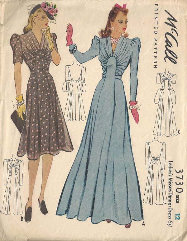 1940-WW2-Vintage-Sewing-Pattern-B30-DRESS-1663-262454636743