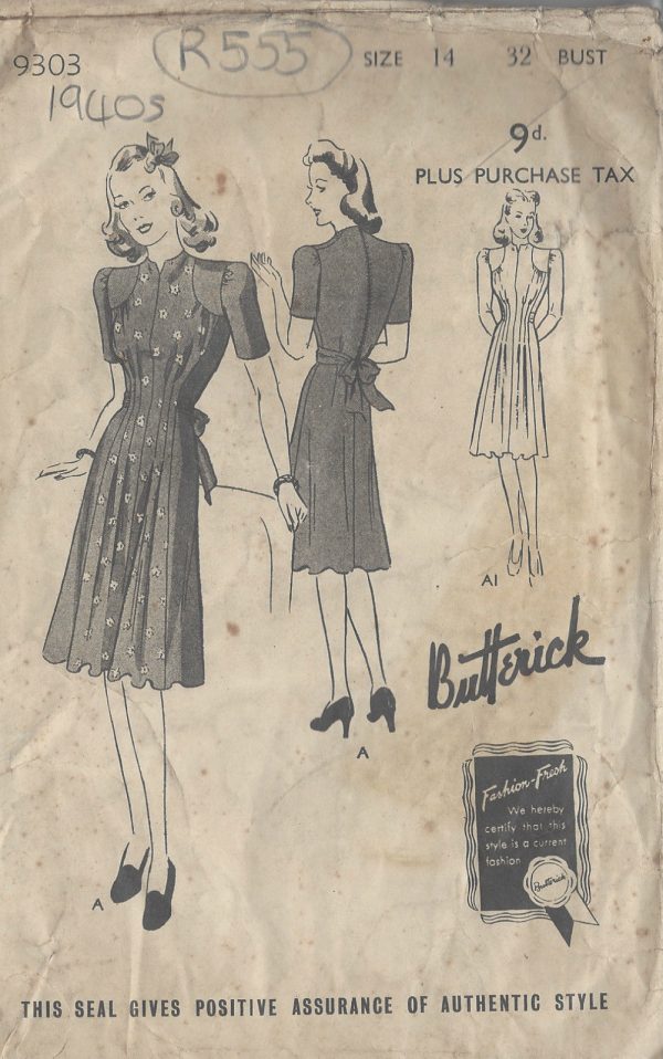 1940s-Vintage-Sewing-Pattern-DRESS-B32-R555-251150985313