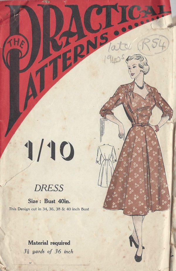 1940s-Vintage-Sewing-Pattern-DRESS-B40-R54-251144853733