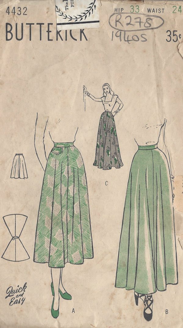 1940s-Vintage-Sewing-Pattern-W24-SKIRT-R278-251162225983