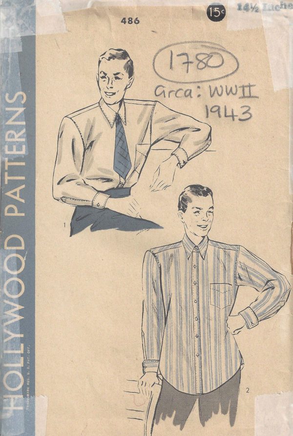 1943-WW2-Vintage-Sewing-Pattern-Size14-12-MENS-SHIRT-1780-252714075063