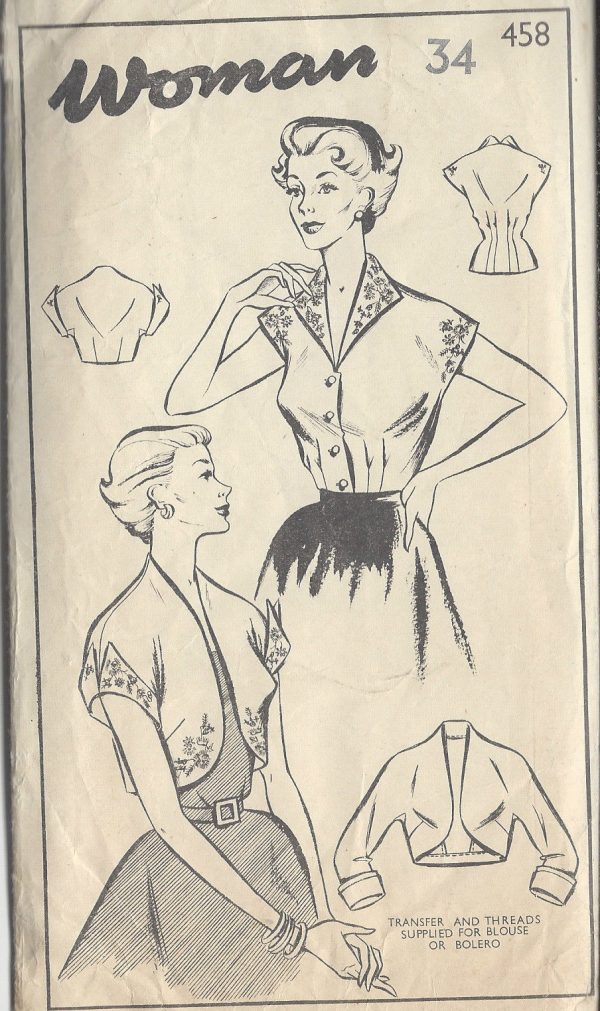1950s-Vintage-Sewing-Pattern-B34-BOLERO-BLOUSE-EMROIDERY-TRANSFER-R741-251175089033