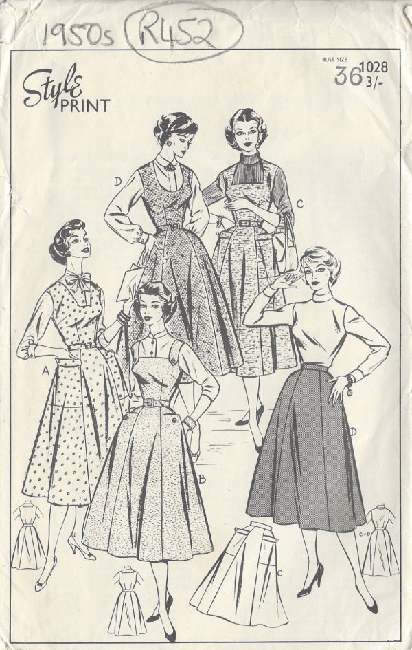 1950s-Vintage-Sewing-Pattern-B36-PINAFORE-DRESS-SKIRT-R452-251142574893