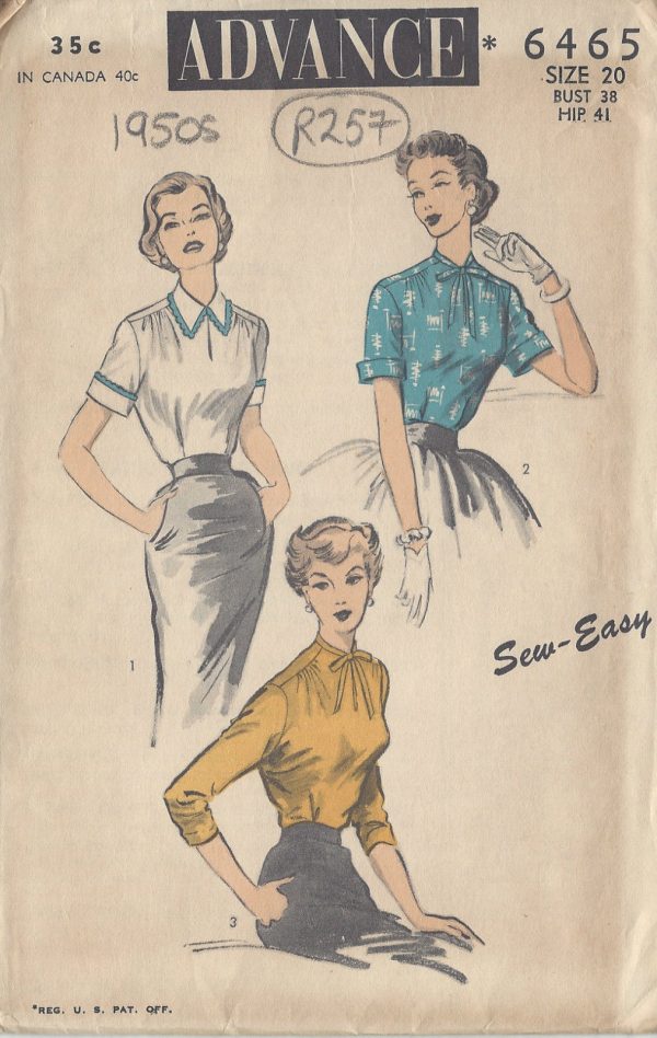 1950s-Vintage-Sewing-Pattern-BLOUSE-B38-R257-251161693093