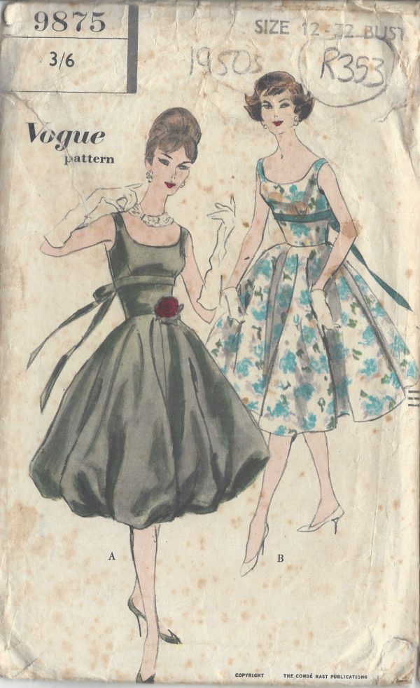 1950s-Vintage-VOGUE-Sewing-Pattern-DRESS-B32-R353-251143080203