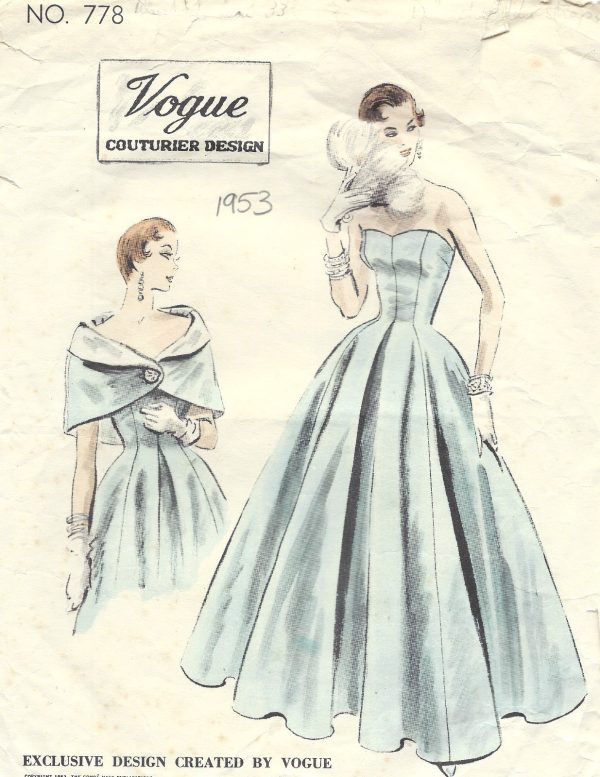 1953-Vintage-VOGUE-Sewing-Pattern-B34-DRESS-CAPE-1434-251967211773