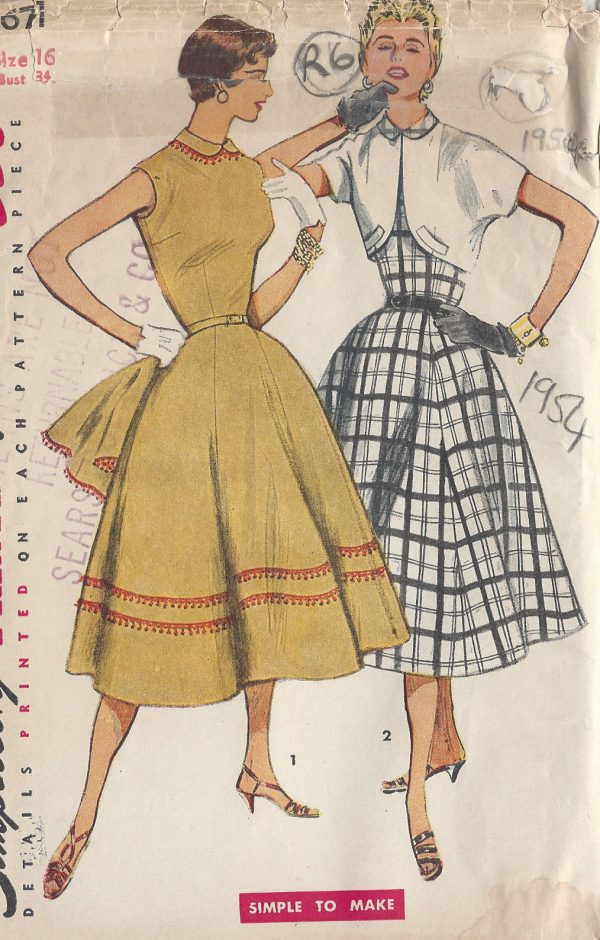 1954-Vintage-Sewing-Pattern-DRESS-JACKET-B34-R6-251144921283