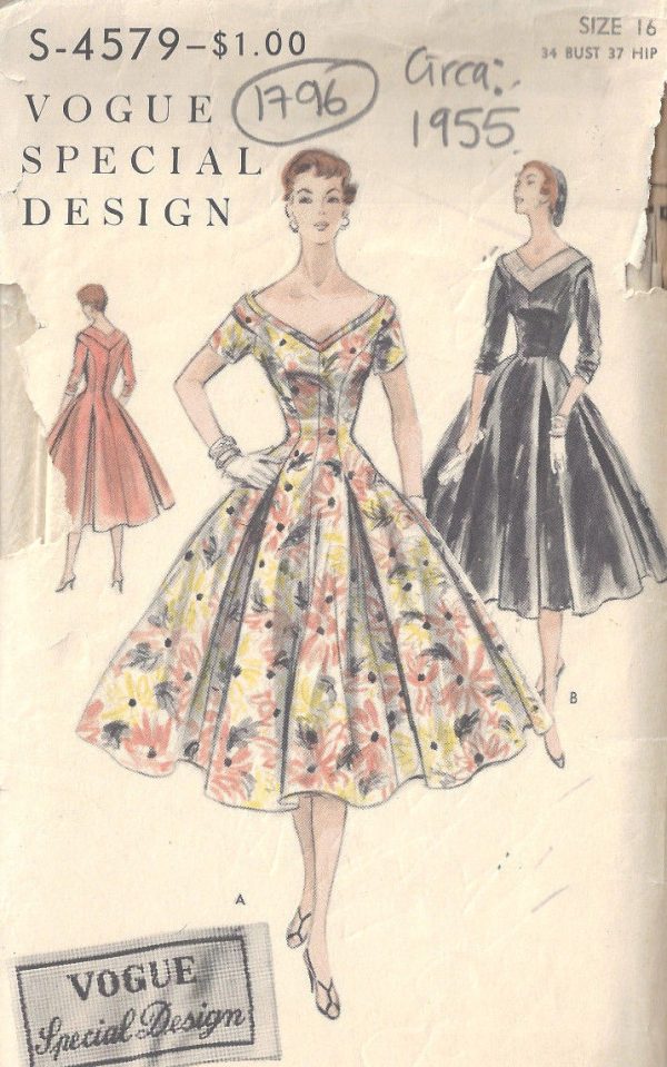1955-Vintage-Sewing-Pattern-B34-DRESS-1796-262906959733