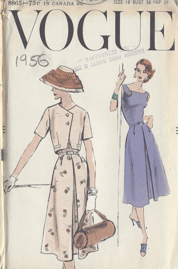 1956-Vintage-VOGUE-Sewing-Pattern-B36-DRESS-BOLERO-R380-251157446053