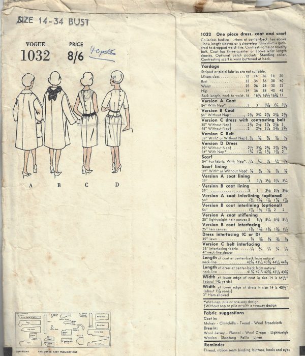 1960-Vintage-VOGUE-Sewing-Pattern-B34-DRESS-COAT-SCARF-1586-262328498913-2
