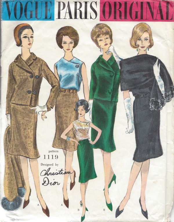 1960s-Vintage-VOGUE-Sewing-Pattern-B34-SUIT-JACKET-SKIRT-BLOUSE-1382R-Dior-252749315223