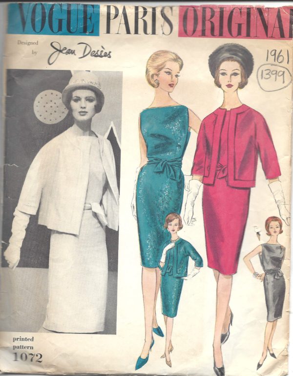 1961-Vintage-VOGUE-Sewing-Pattern-B34-DRESS-JACKET-1399-BY-JEAN-DESSES-261806205273