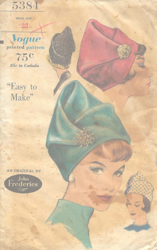 1961-Vintage-VOGUE-Sewing-Pattern-SIZE22-HAT-1104-By-John-Frederics-251333030973