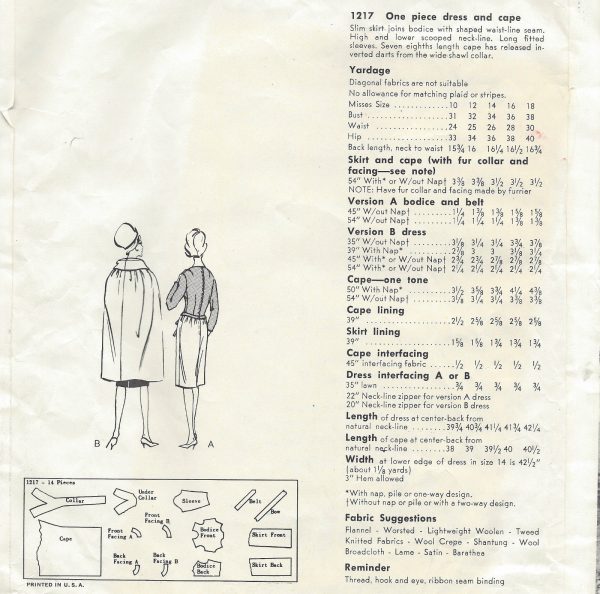 1963-Vintage-VOGUE-Sewing-Pattern-B34-DRESS-CAPE-1344-By-NINA-RICCI-251707598773-2