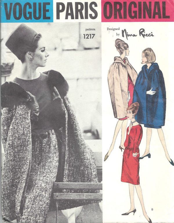 1963-Vintage-VOGUE-Sewing-Pattern-B34-DRESS-CAPE-1344-By-NINA-RICCI-251707598773