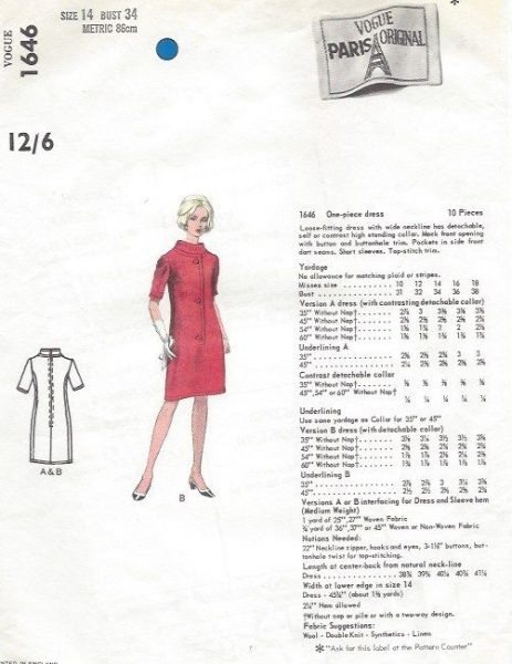 1966-Vintage-VOGUE-Sewing-Pattern-B36-DRESS-1526-BY-CHRISTIAN-DIOR-262075216563-2
