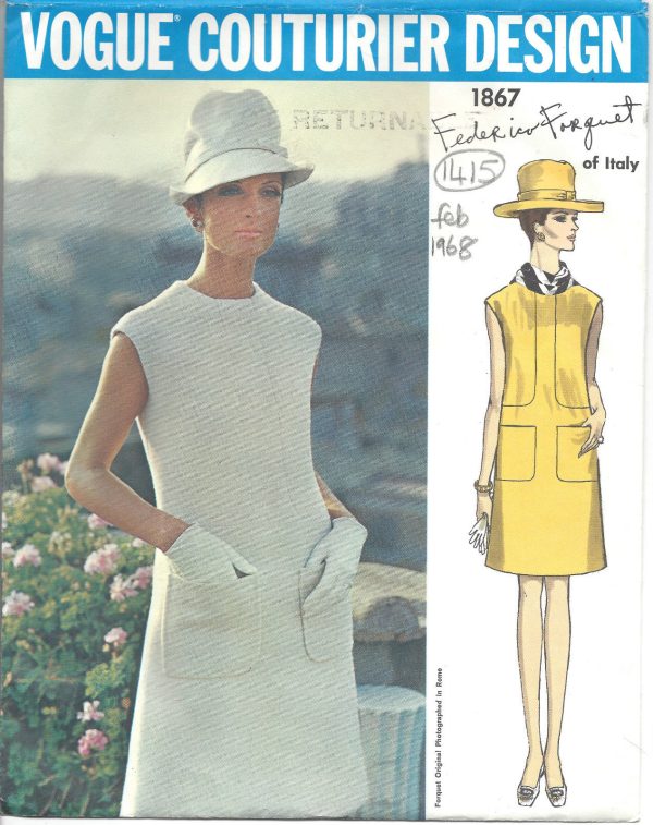 1968-Vintage-VOGUE-Sewing-Pattern-B32-12-DRESS-1415-By-FEDERICO-FORQUET-261878500613